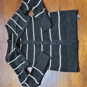 NWOT Mak B Modcloth Graphite Gray Striped Cardigan Sweater Wool Blend Size Large